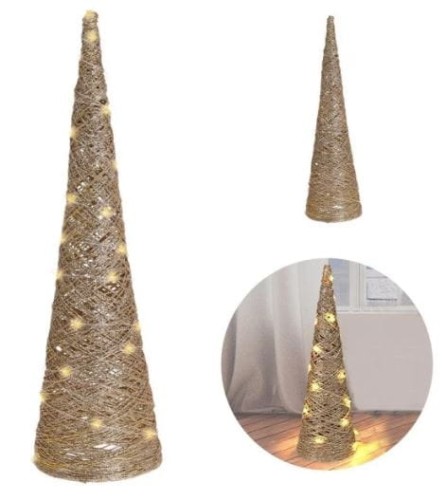 Przejdź do produktu Choinka stożek 60 cm 30 led złota 531859