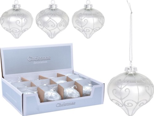 Przejdź do produktu Bombki szklane srebrne łezka 8cm 12szt 552977