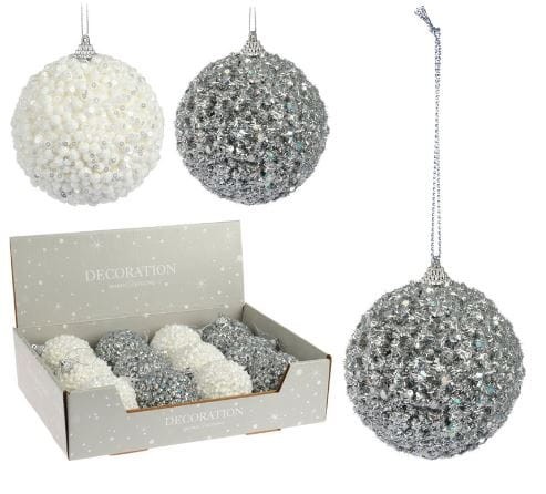 Przejdź do produktu Bombki plastikowe białe srebrne 10cm 12szt 960642