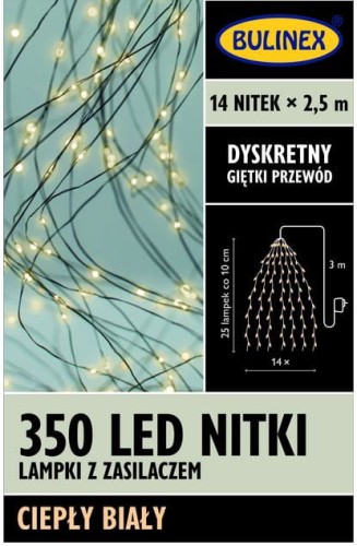 Przejdź do produktu Lampki świąteczne nitki 350 led 2,5 m białe ciepłe 10-098 Bulinex