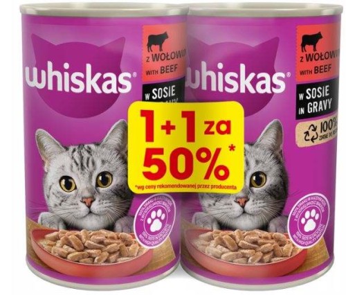 Przejdź do produktu Whiskas mokra karma kota z wołowiną 2x400g