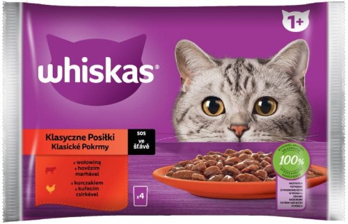 Przejdź do produktu Whiskas karma kot sos 4x85g wołowina kurczak