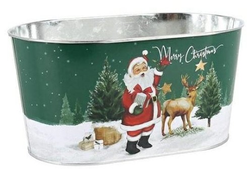 Przejdź do produktu Osłonka metalowa świąteczna z mikołajem 22,5 x 13,5 x 11 cm 2093