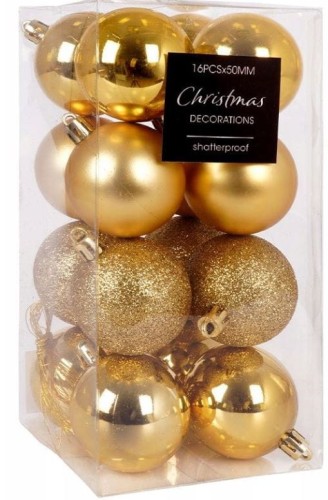 Przejdź do produktu Bombki złote plastikowe 16szt 5cm ozdoba 587791