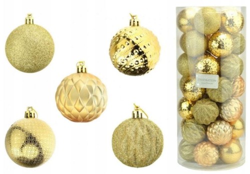 Przejdź do produktu Bombki złote 35szt 6cm plastikowe 638220