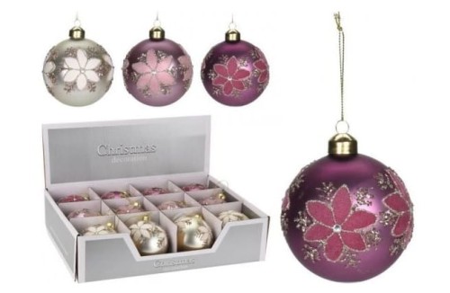 Przejdź do produktu Bombki szklane z kwiatkiem 8cm 12 szt. 695094