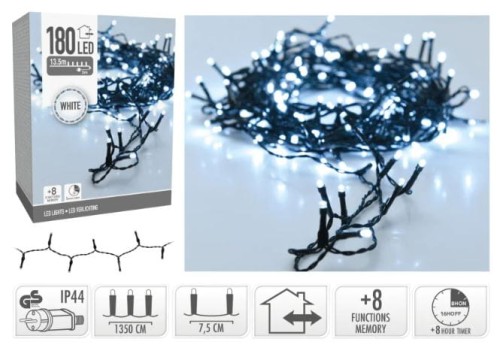 Przejdź do produktu Lampki sznur białe 180 LED +8 trybów 18m 809962