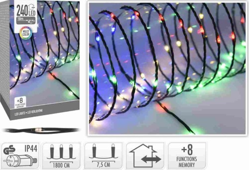 Przejdź do produktu Lampki choinkowe kolorowe 240 LED 991950 8 funkcji wewnętrze i zewnętrzne