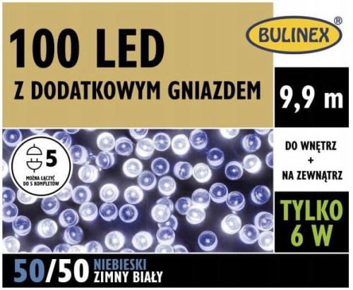 Przejdź do produktu Lampki 100 LED  niebieskie/bia le zimne 9,9m 13-100