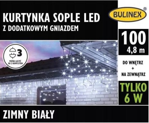 Przejdź do produktu Kurtyna biała zimna 100 LED sople +gniazdo 13-552