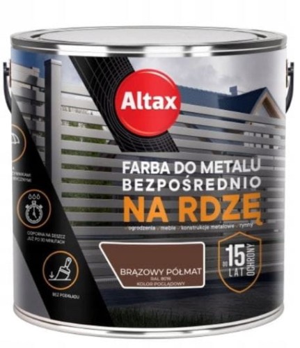 Przejdź do produktu Farba do metalu na rdzę brąz półmat 2,5 l Altax 