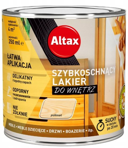 Przejdź do produktu Lakierobejca do wnętrz do drewna półmat 250ml Altax 