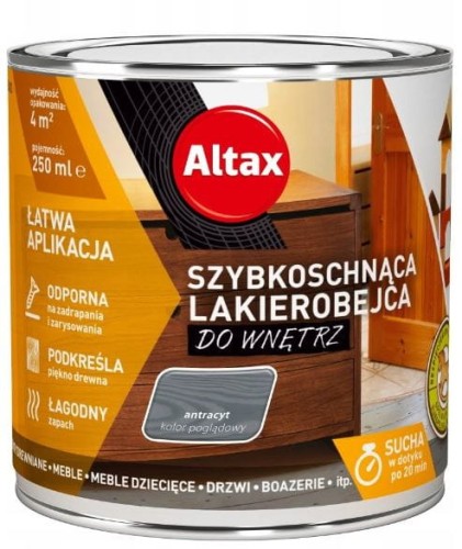 Przejdź do produktu Lakierobejca do wnętrz do drewna antracyt 250ml Altax 