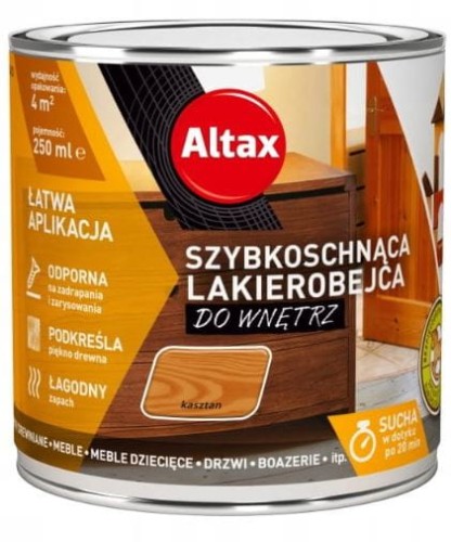 Przejdź do produktu Lakierobejca do wnętrz do drewna kasztan 250ml Altax