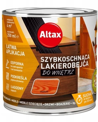 Przejdź do produktu Lakierobejca do wnętrz do drewna mahoń 250ml Altax
