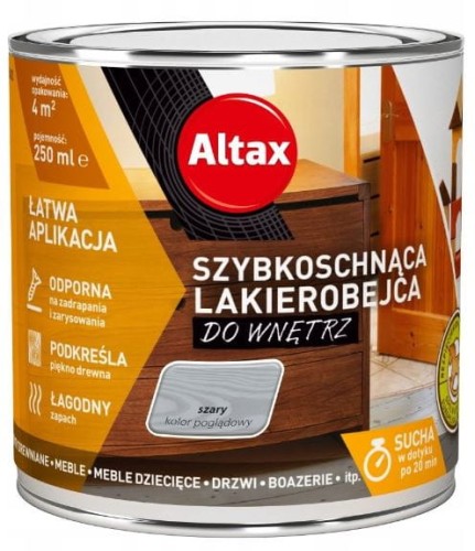 Przejdź do produktu Lakierobejca do wnętrz do drewna szary 250ml Altax 