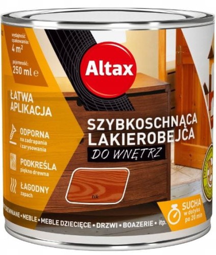 Przejdź do produktu Lakierobejca do wnętrz do drewna tik 250ml Altax  