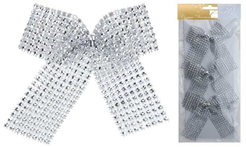 Przejdź do produktu Kokarda na choinkę srebrna 12cm 3szt 407109 ozdoba