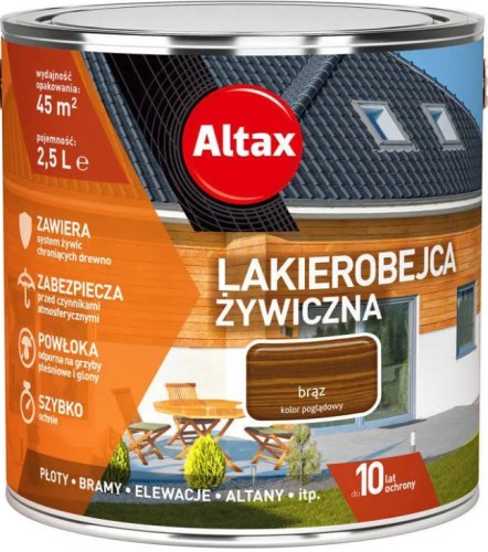 Przejdź do produktu Lakierobejca do drewna żywiczna 10 lat brąz 2,5l Altax 