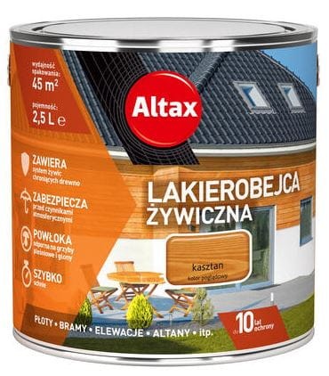 Przejdź do produktu Lakierobejca do drewna żywiczna 10 lat kasztan 2,5l Altax 
