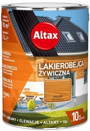 Przejdź do produktu Lakierobejca do drewna żywiczna 10 lat kasztan 5l Altax 