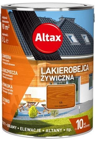 Przejdź do produktu Lakierobejca do drewna żywiczna 10 lat tik 5l Altax 