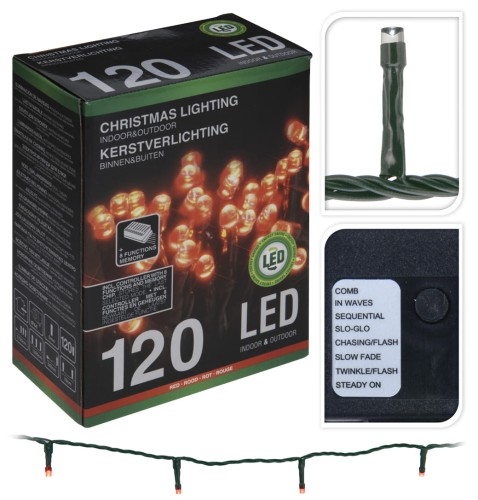 Przejdź do produktu Lampki choinkowe czerwone 120 led 8x efekt świecenia zewnętrzne 335280