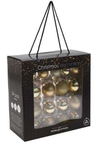 Przejdź do produktu Bombki szklane złote świąteczne zestaw 34 szt. 588430