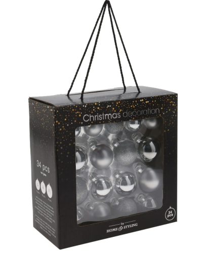 Przejdź do produktu Bombki szklane srebrne świąteczne zestaw 34 szt. 588485