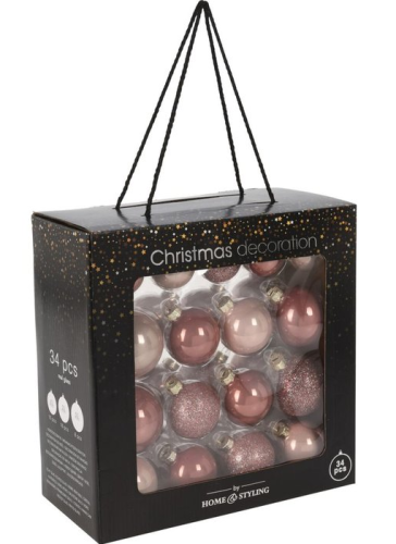 Przejdź do produktu Bombki szklane różowe zestaw 34 szt. 588560
