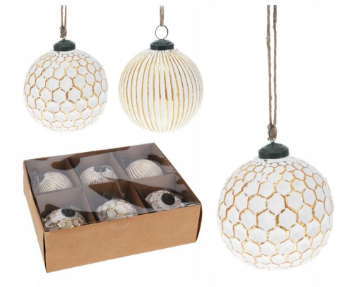 Przejdź do produktu Zestaw bombek szklanych biało-złotych 10 cm 6 szt 649568