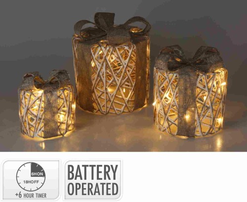 Przejdź do produktu Zestaw dekoracji świątecznych świecące prezenty 3szt 30cm 065986