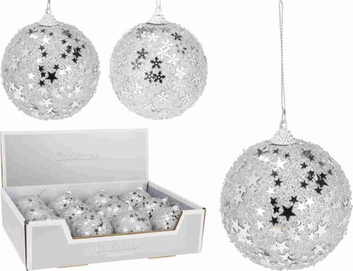 Przejdź do produktu Bombka srebrna brokatowa 8 cm 076562