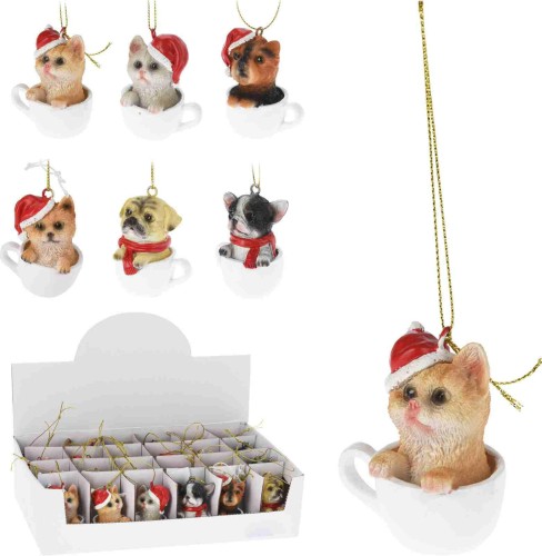 Przejdź do produktu Ozdoba wisząca pies i kot w filiżance 089418