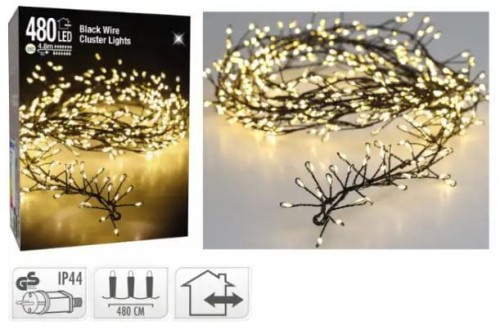Przejdź do produktu Lampki choinkowe 480 led biały ciepły cluster ryż czarny drucik 754743