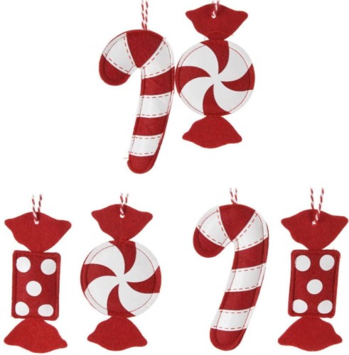 Przejdź do produktu Ozdoby na choinkę cukierki laska Mikołaja filcowe 13cm 2szt 750240