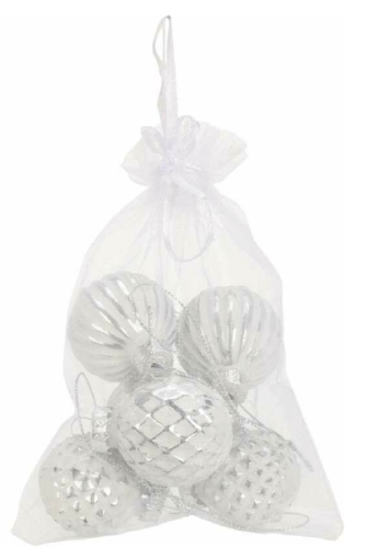 Przejdź do produktu Bombeczki bombki małe szklane tłoczone biało-srebrne 6 szt. 4 cm 685399