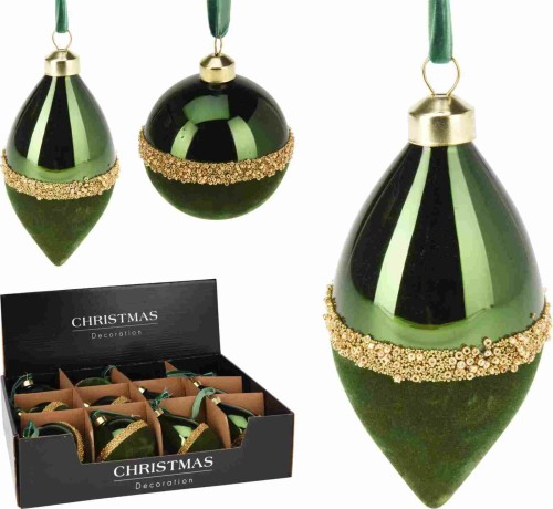 Przejdź do produktu Bombki szklane zielone 3 wzory 12 sztuk 180214