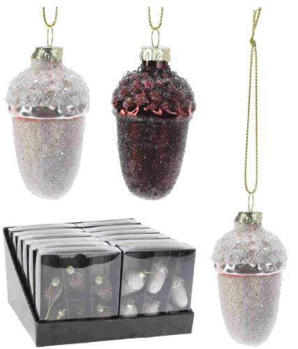 Przejdź do produktu Bombki żołędzie kolorowe szklane 6 szt. 204934