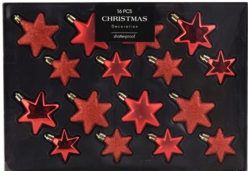 Przejdź do produktu Bombki choinkowe zawieszki gwiazdki czerwone 16 szt 245753