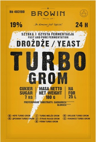 Przejdź do produktu Drożdże gorzelnicze 180g Turbo Grom 24h 25L 403180