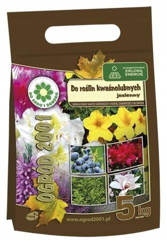 Przejdź do produktu Nawóz jesienny do roślin kwaśnolubnych borówek różaneczników hortensji 5 kg Ogród 2001