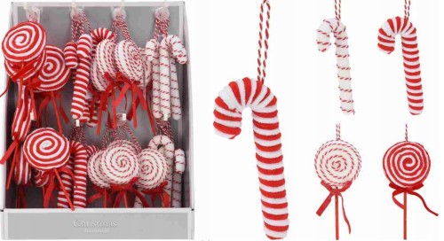 Przejdź do produktu Wisząca laska Mikołaja lizak biało czerwone ozdoby na choinkę 22cm 4szt 081948