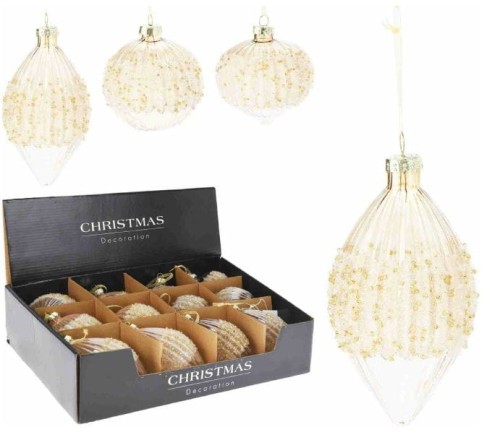 Przejdź do produktu Szklane bombki ozdoby wiszące 8cm jasne złoto 12szt 179058