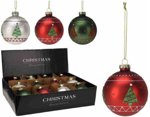 Przejdź do produktu Szklana bombka 8 cm, zestaw 12 sztuk 3 kolory 183147