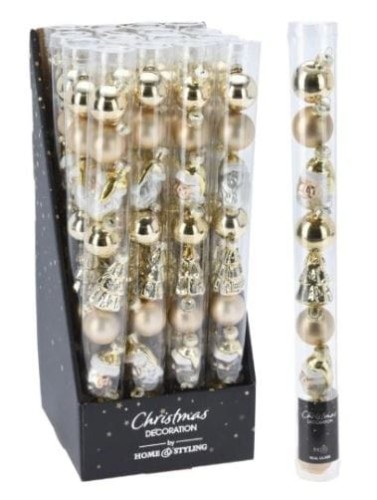 Przejdź do produktu Bombki szklane złote kształtki zestaw okrągła choinka 3 cm 9 szt. 199957