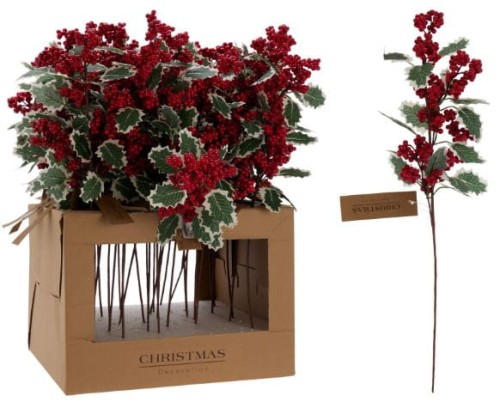 Przejdź do produktu Gałązka ostrokrzewu z czerwonymi owocami dekoracja świąteczna 58cm 655378