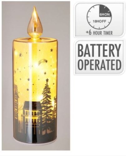 Przejdź do produktu Świeca szklana z migającymi led obracający świąteczny witraż 27cm 671064