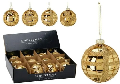 Przejdź do produktu Bombki szklane złote dekorowane 8cm 12szt 672566