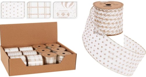 Przejdź do produktu Wstążka świąteczna do dekoracji pakowania prezentów szampańska 6,3 x 270 cm 679398